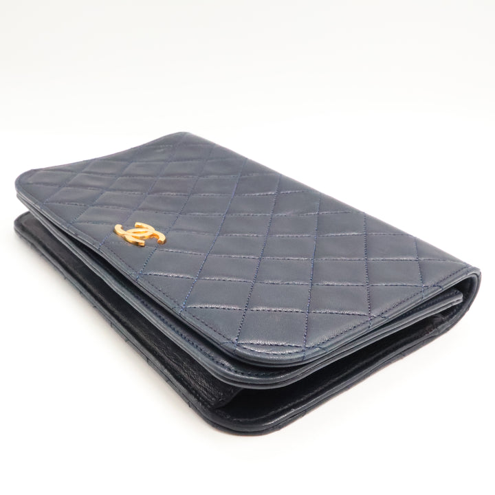 Chanel CC Navy Push Lock Single Flap Quilted Lambskin Shoulder Handbag