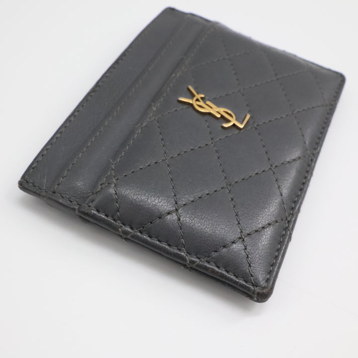 Saint Laurent YSL Cassandre Grey Quilted Leather Cardholder Purse
