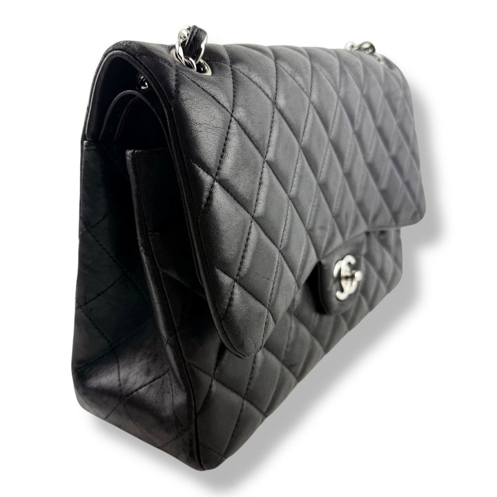 Chanel Double Classic Lambskin Black Flap Handbag Large