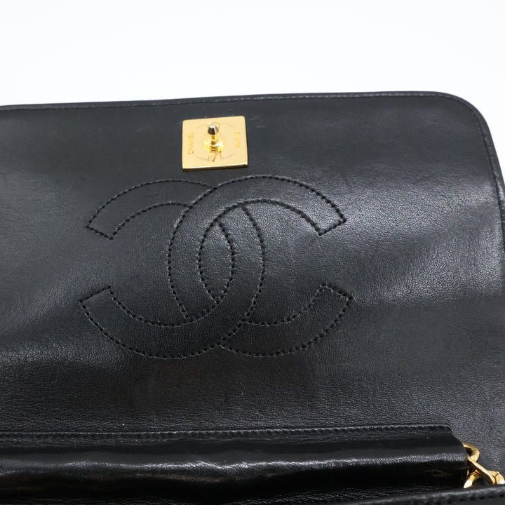 Chanel CC Mini Black Push Lock Single Flap Quilted Lambskin Shoulder Handbag