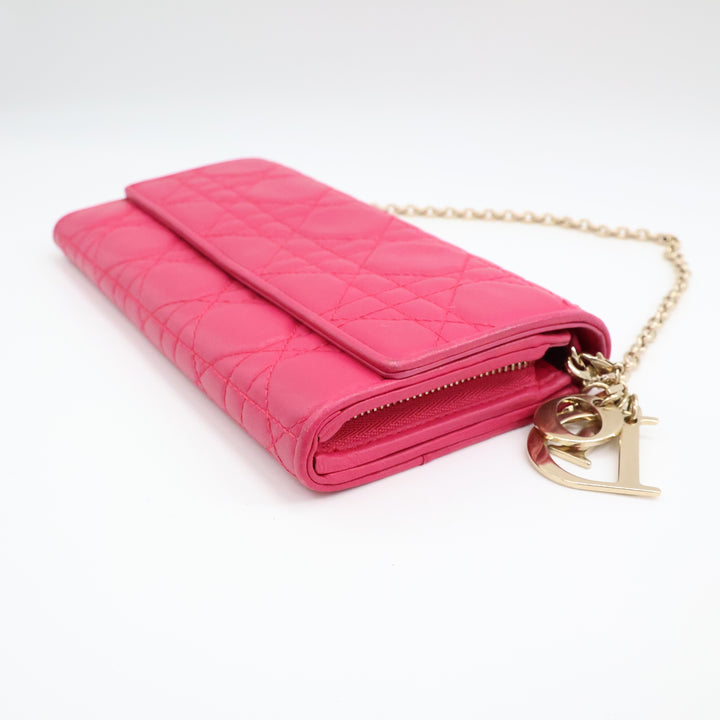 Dior Lady Dior Pink Quilted Wallet on Chain Pochette Bag