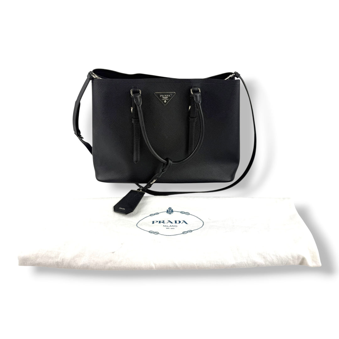 Prada Medium Double Tote Black Medium Leather Tote Handbag