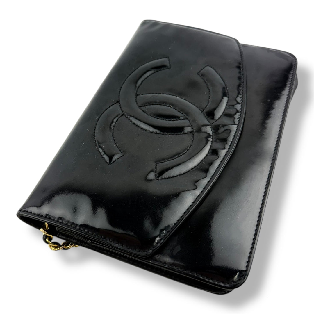 Chanel CC Wallet on Chain Black Patent Leather