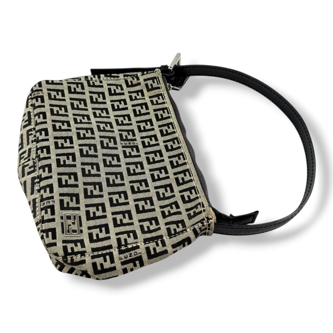 Fendi Beige Baguette Zucca FF Monogram Canvas Shoulder Handbag - Lux Central