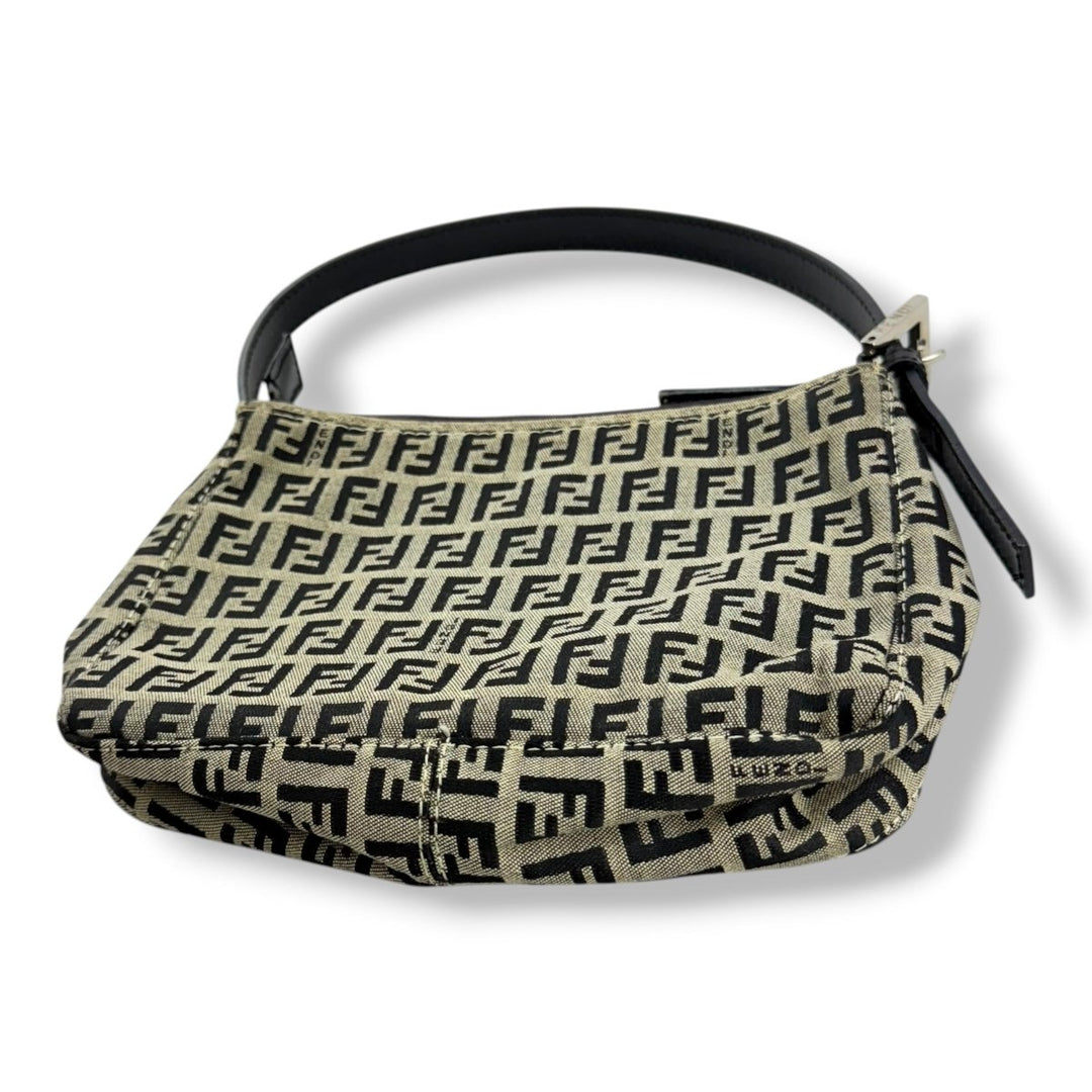 Fendi Beige Baguette Zucca FF Monogram Canvas Shoulder Handbag - Lux Central