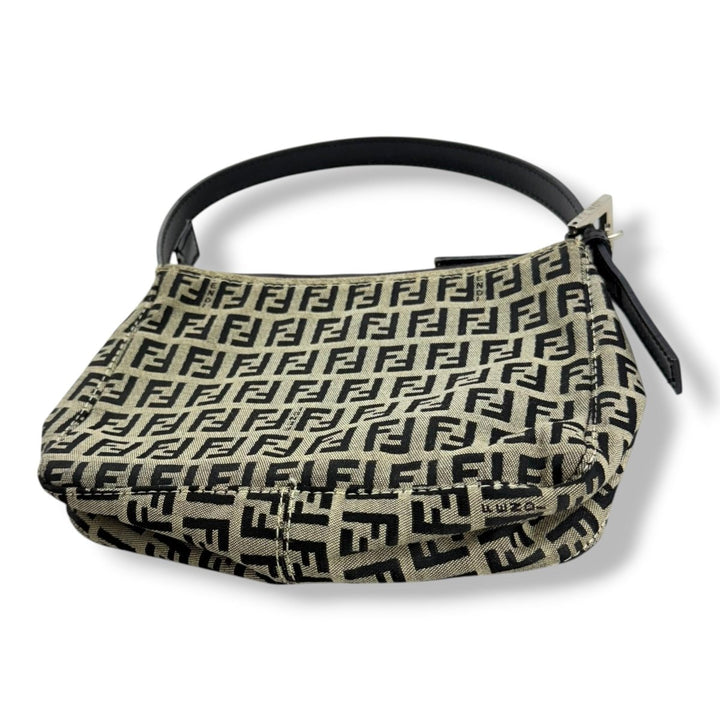 Fendi Beige Baguette Zucca FF Monogram Canvas Shoulder Handbag - Lux Central