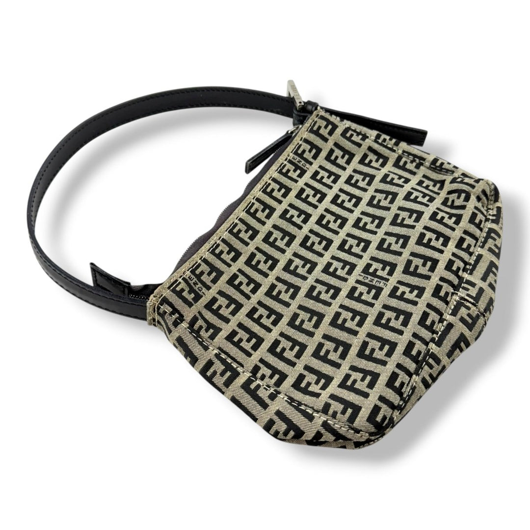 Fendi Beige Baguette Zucca FF Monogram Canvas Shoulder Handbag - Lux Central