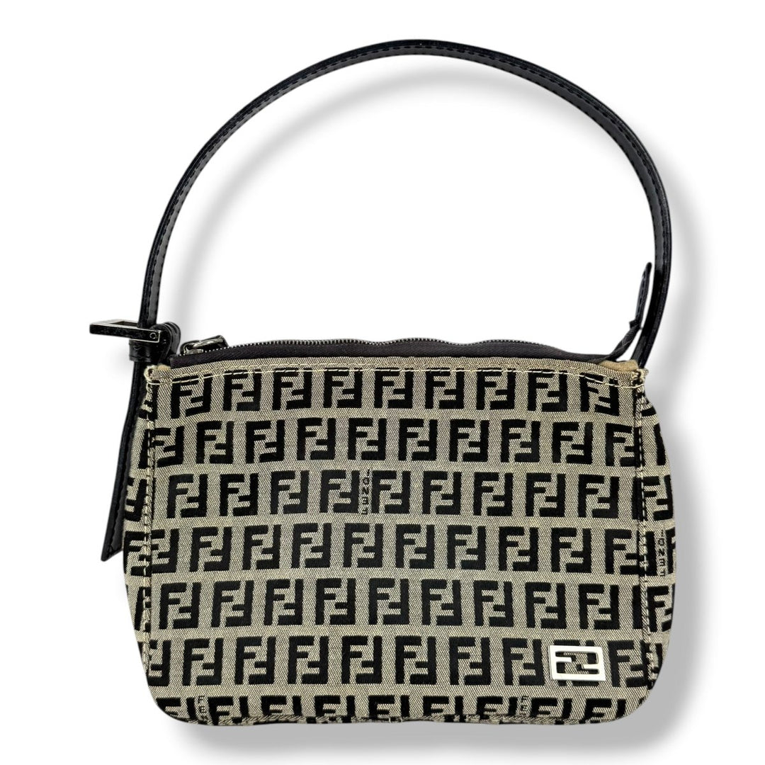 Fendi Beige Baguette Zucca FF Monogram Canvas Shoulder Handbag - Lux Central