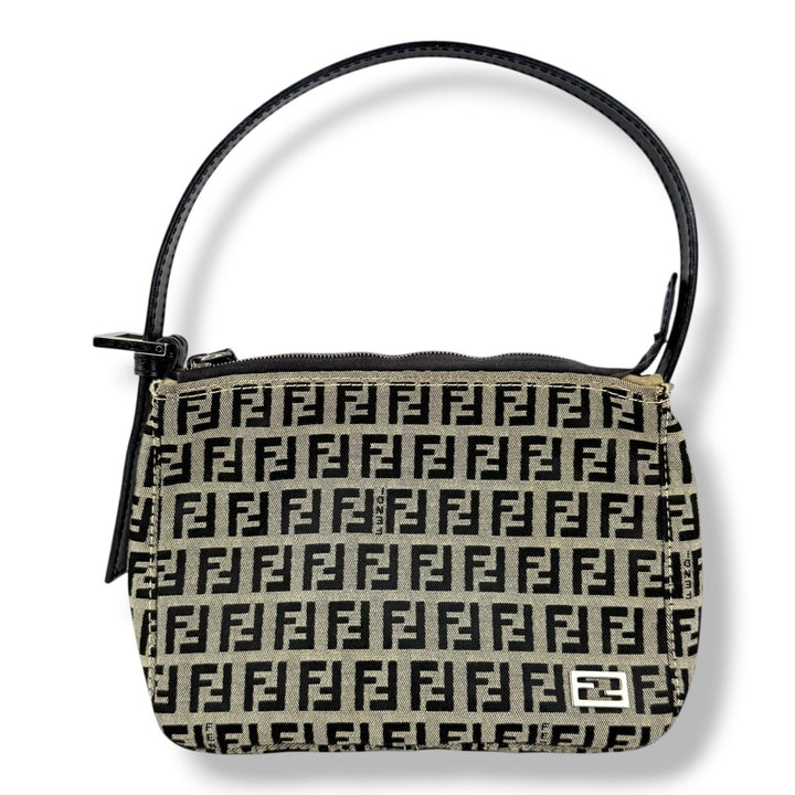 Fendi Beige Baguette Zucca FF Monogram Canvas Shoulder Handbag - Lux Central