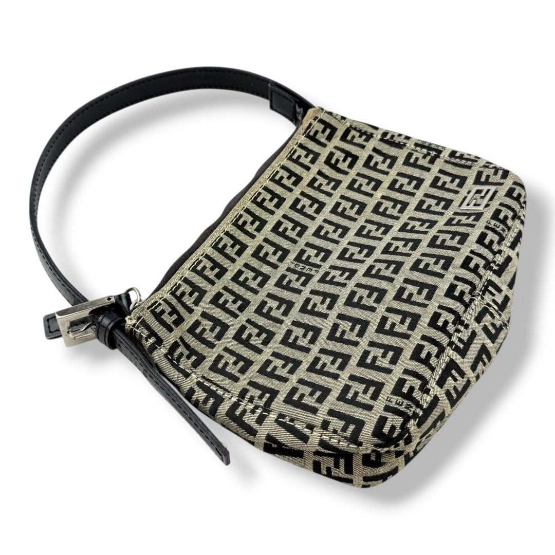 Fendi Beige Baguette Zucca FF Monogram Canvas Shoulder Handbag - Lux Central