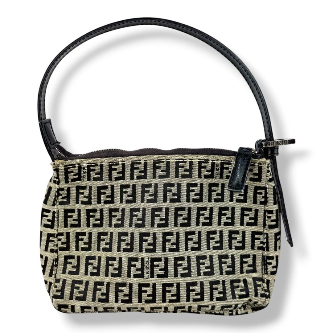 Fendi Beige Baguette Zucca FF Monogram Canvas Shoulder Handbag - Lux Central