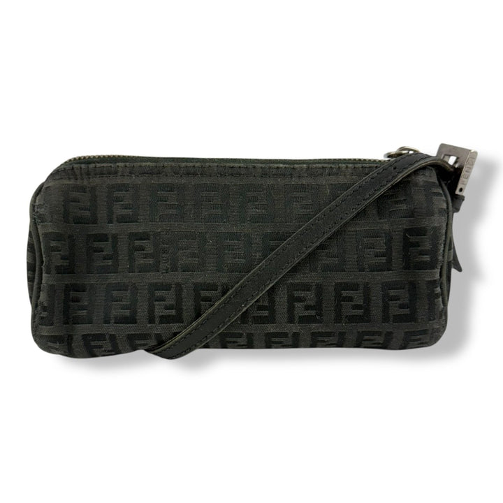 Fendi Black Zucchino Canvas Baguette Mini Handbag - Lux Central