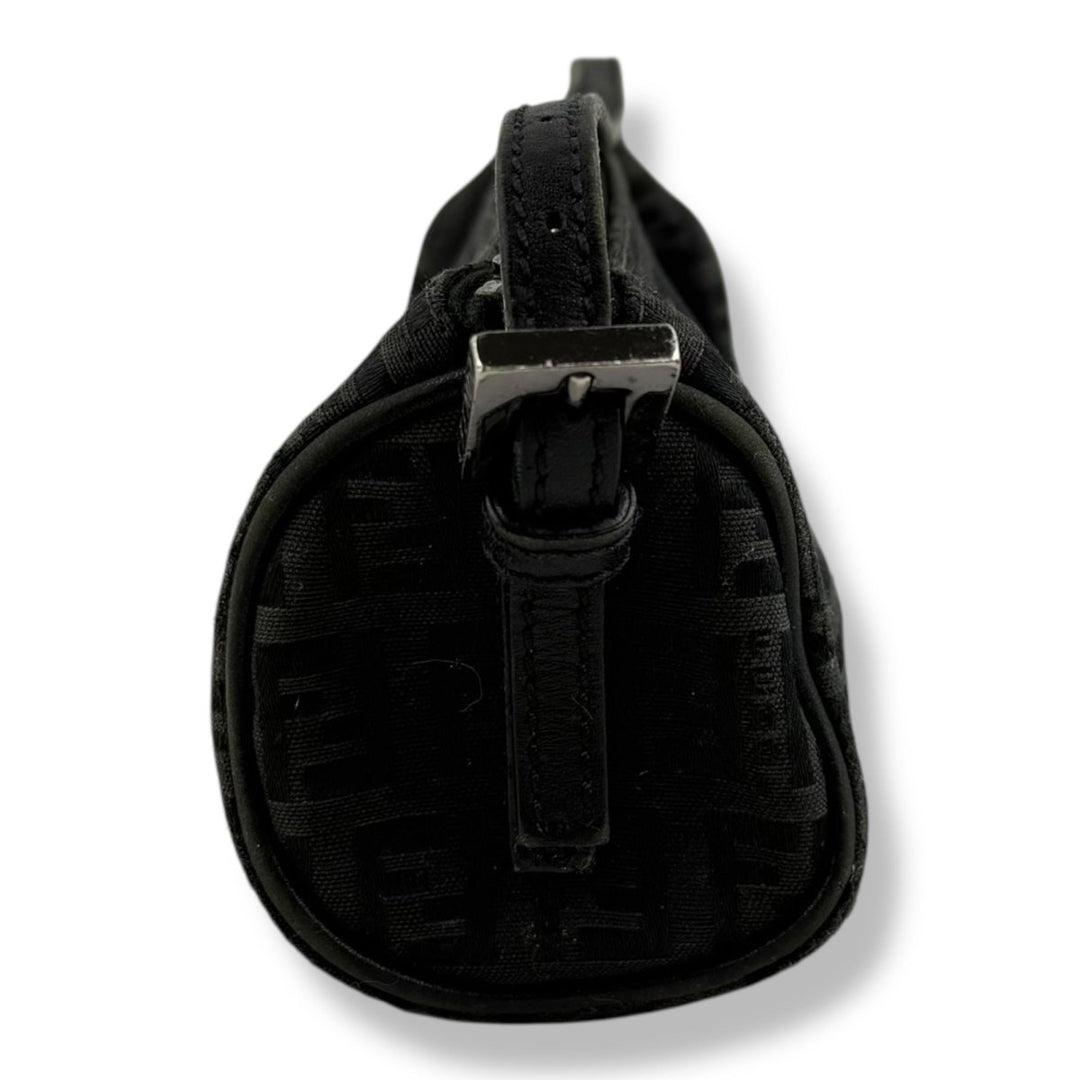 Fendi Black Zucchino Canvas Baguette Mini Handbag - Lux Central