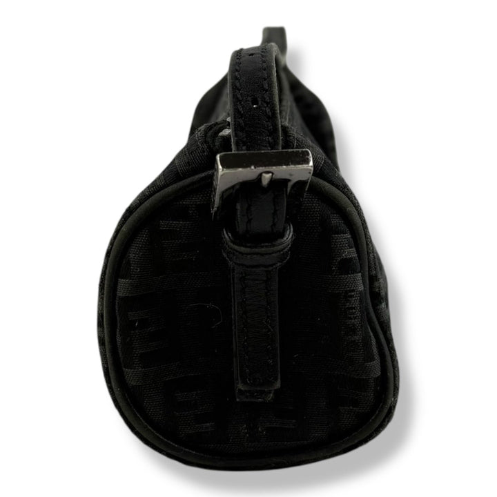 Fendi Black Zucchino Canvas Baguette Mini Handbag - Lux Central