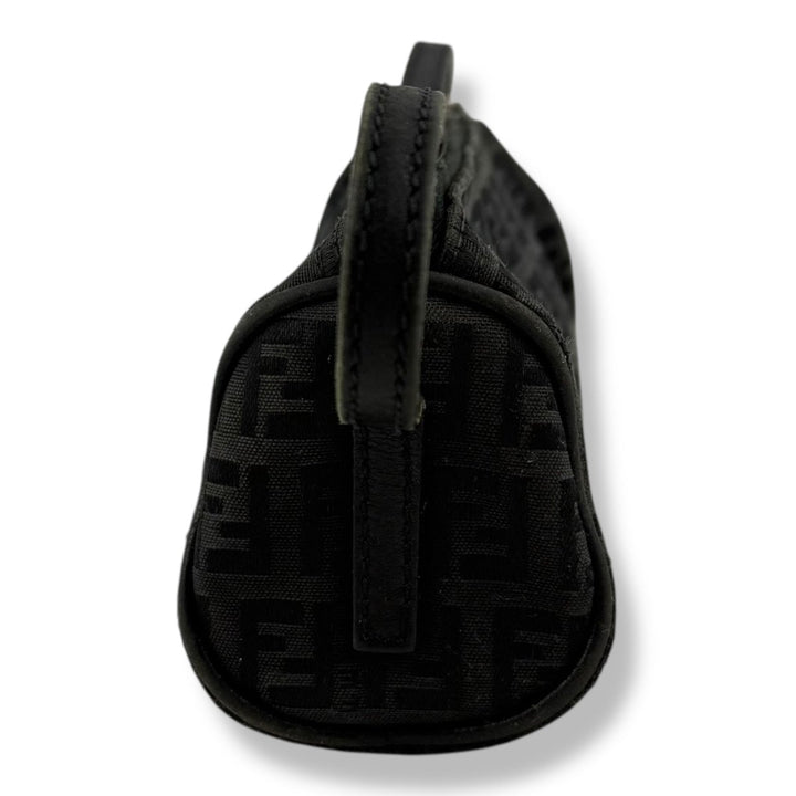 Fendi Black Zucchino Canvas Baguette Mini Handbag - Lux Central