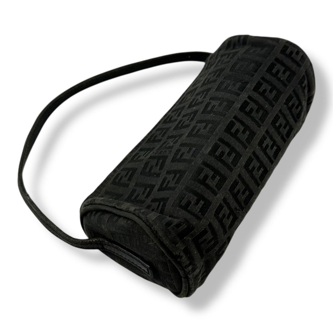 Fendi Black Zucchino Canvas Baguette Mini Handbag - Lux Central
