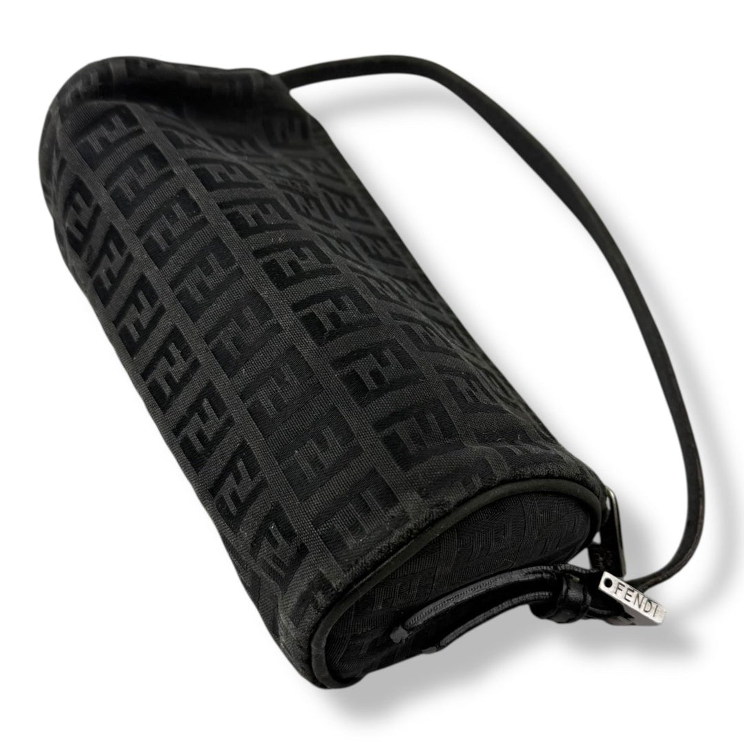 Fendi Black Zucchino Canvas Baguette Mini Handbag - Lux Central