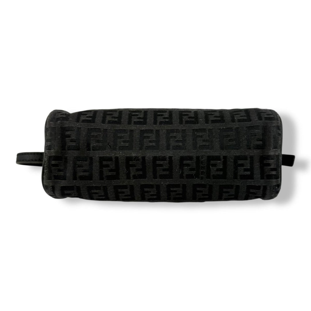 Fendi Black Zucchino Canvas Baguette Mini Handbag - Lux Central