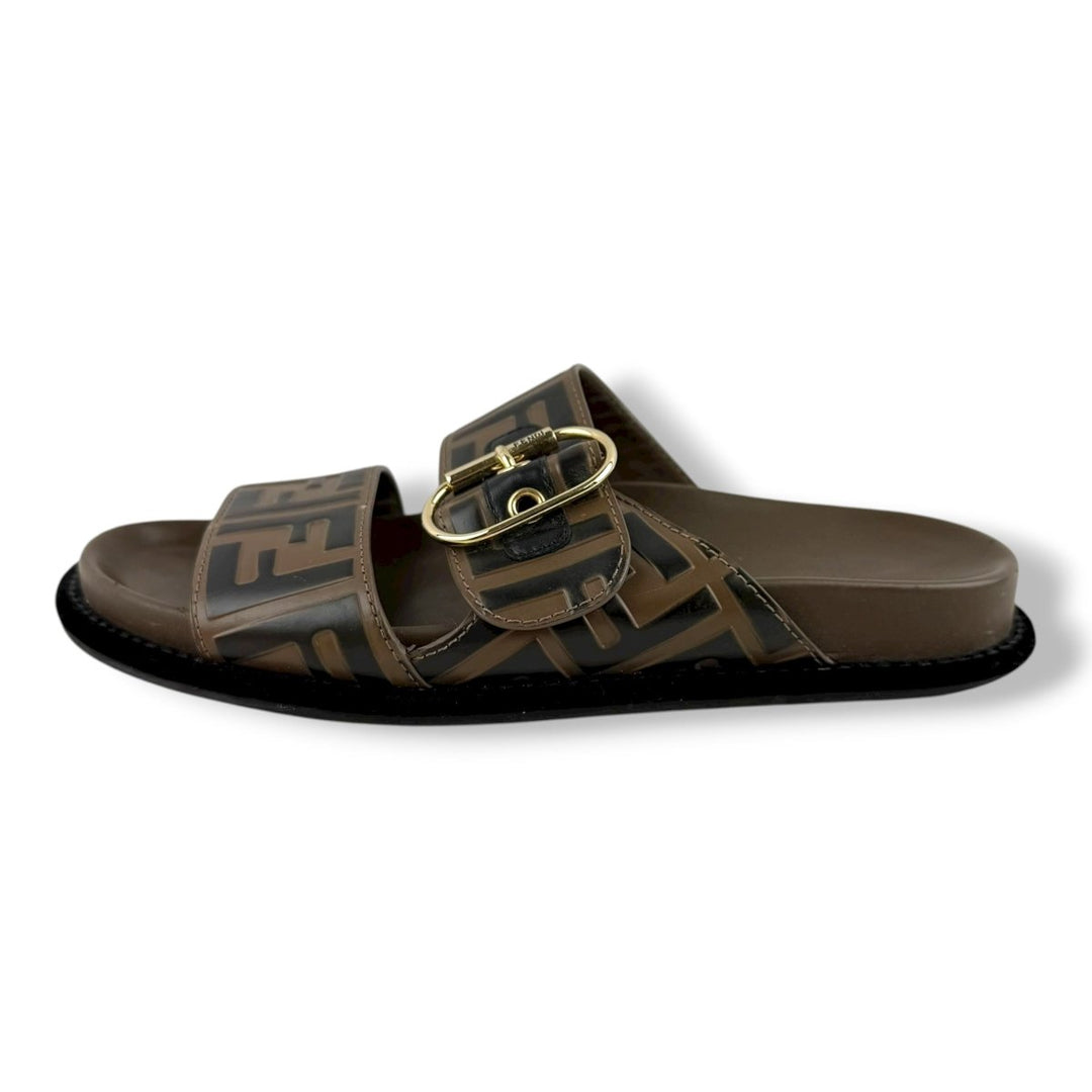 Fendi Brown Feel FF Jacquard Leather Sandals UK 4 / EU 37 - Lux Central