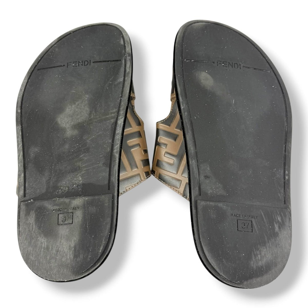 Fendi Brown Feel FF Jacquard Leather Sandals UK 4 / EU 37 - Lux Central