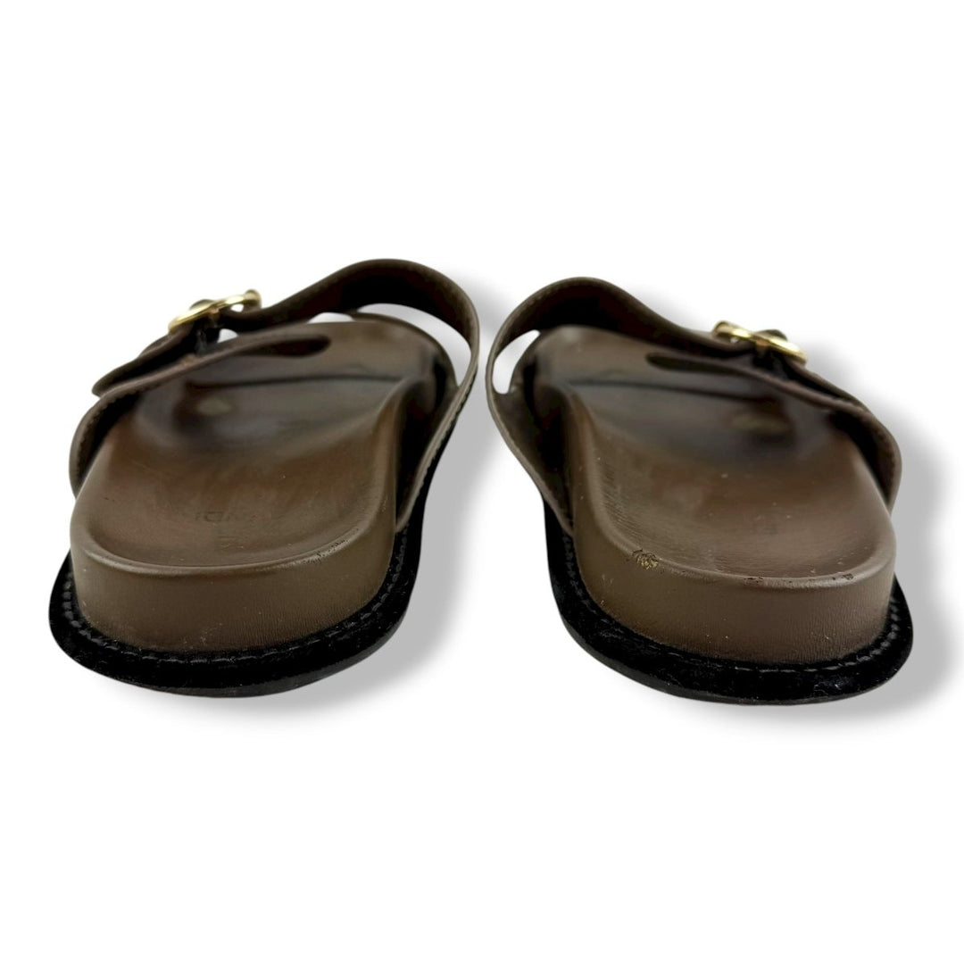 Fendi Brown Feel FF Jacquard Leather Sandals UK 4 / EU 37 - Lux Central