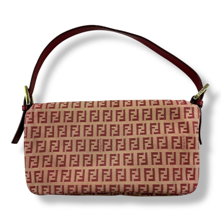 Fendi FF Baguette Zucchino Mamma Pink/Red Canvas Pochette Handbag - Lux Central