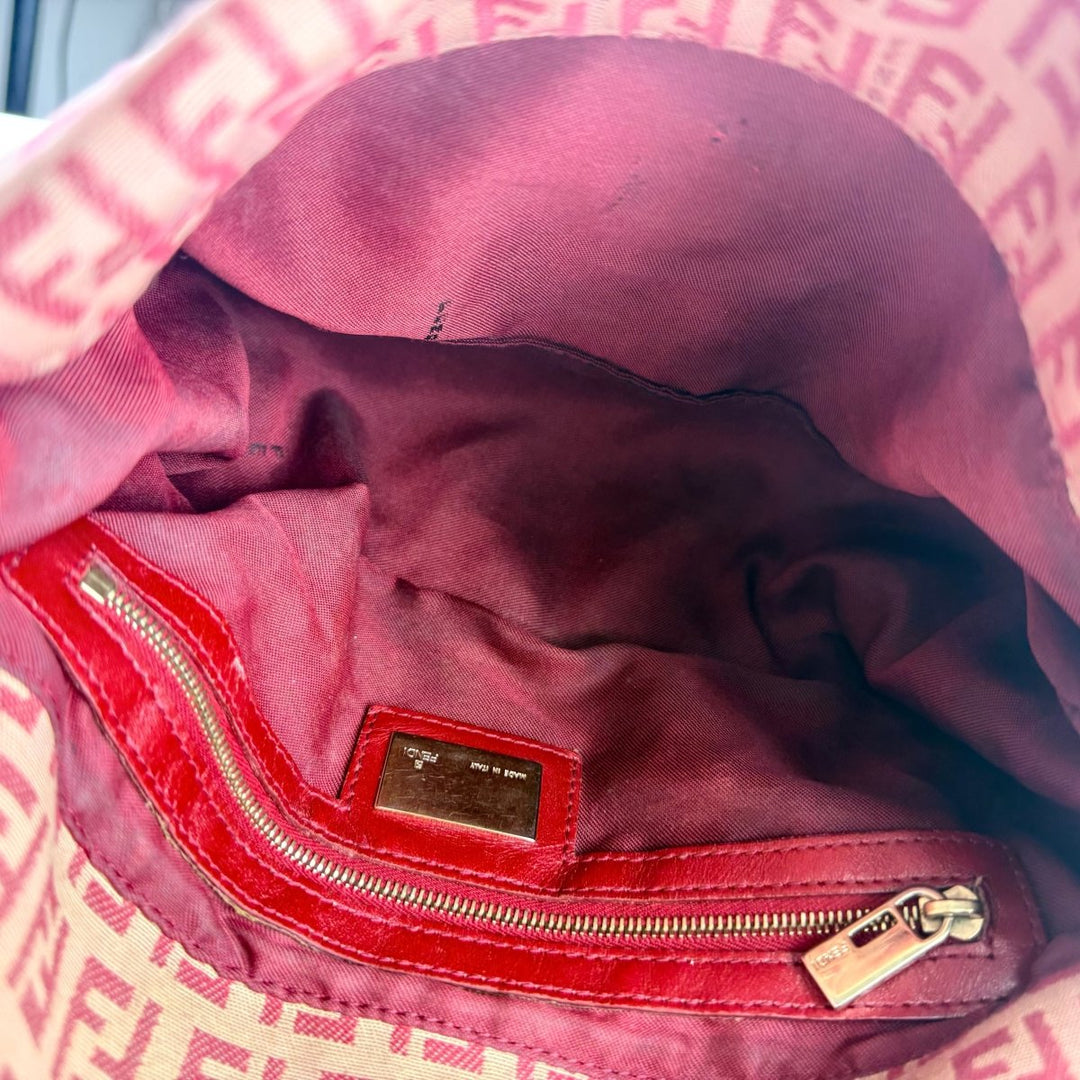 Fendi FF Baguette Zucchino Mamma Pink/Red Canvas Pochette Handbag - Lux Central