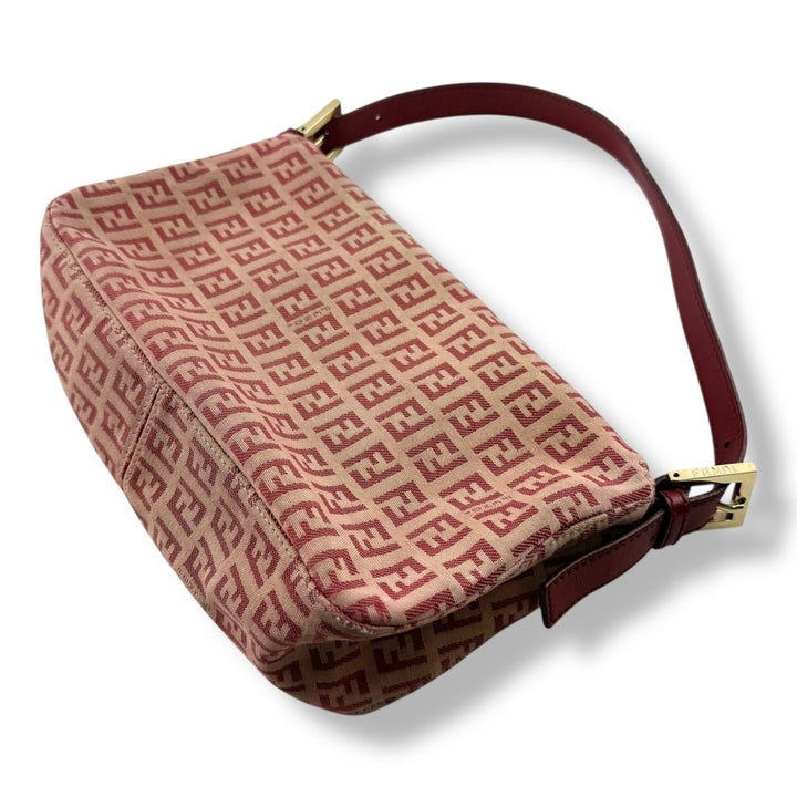 Fendi FF Baguette Zucchino Mamma Pink/Red Canvas Pochette Handbag - Lux Central