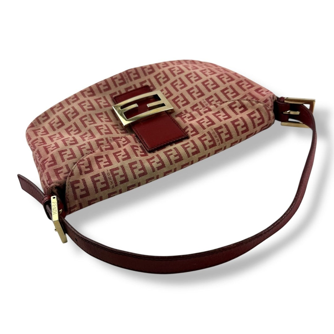 Fendi FF Baguette Zucchino Mamma Pink/Red Canvas Pochette Handbag - Lux Central