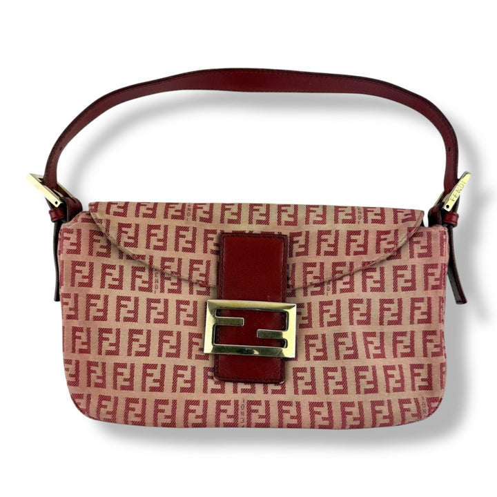 Fendi FF Baguette Zucchino Mamma Pink/Red Canvas Pochette Handbag - Lux Central