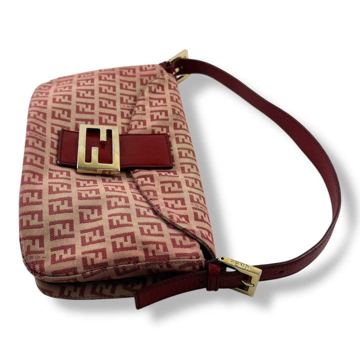 Fendi FF Baguette Zucchino Mamma Pink/Red Canvas Pochette Handbag - Lux Central