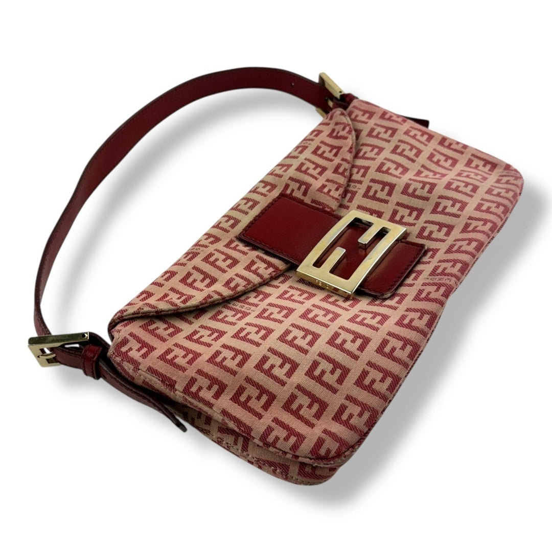 Fendi FF Baguette Zucchino Mamma Pink/Red Canvas Pochette Handbag - Lux Central