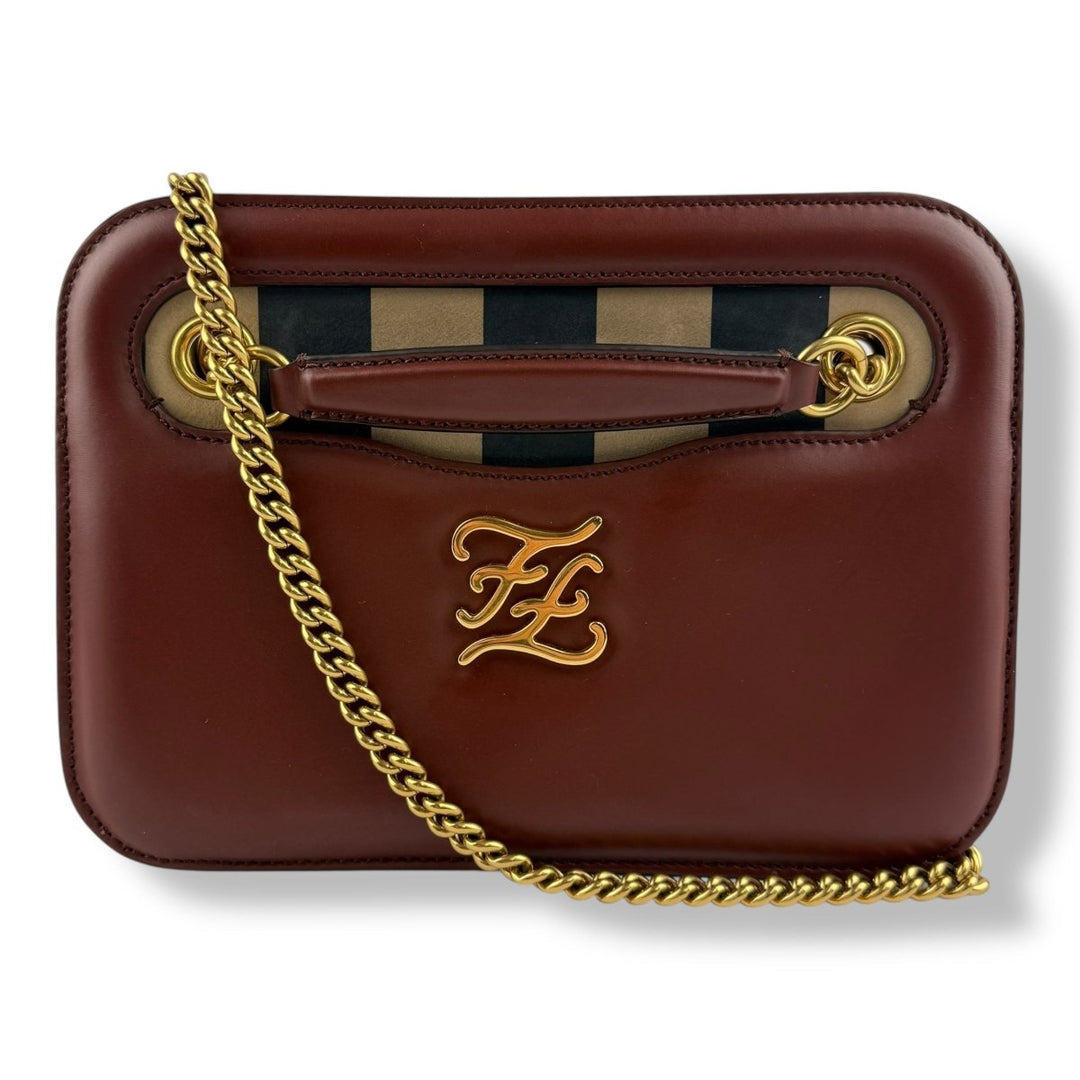 Fendi FF Karligraphy Tobacco Brown Pocket Shoulder Handbag - Lux Central