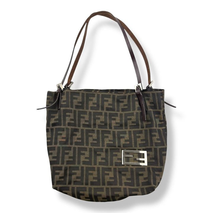 Fendi FF Monogram Zucca Brown Shoulder Tote Handbag - Lux Central