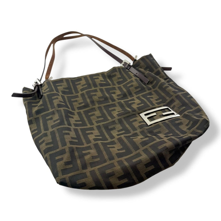 Fendi FF Monogram Zucca Brown Shoulder Tote Handbag - Lux Central