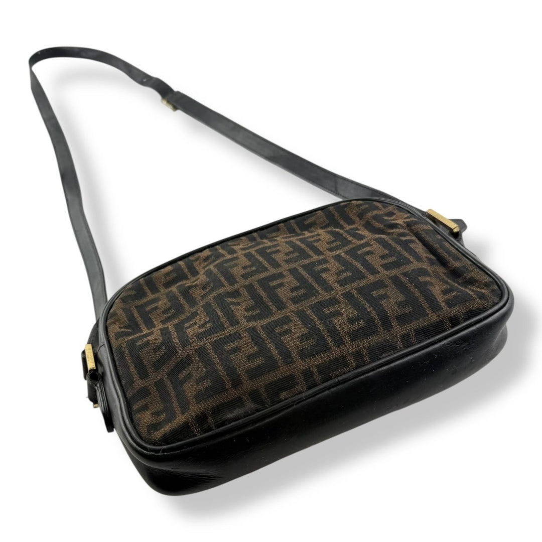 Fendi FF Monogram Zucca Canvas Black/Brown Crossbody Handbag - Lux Central