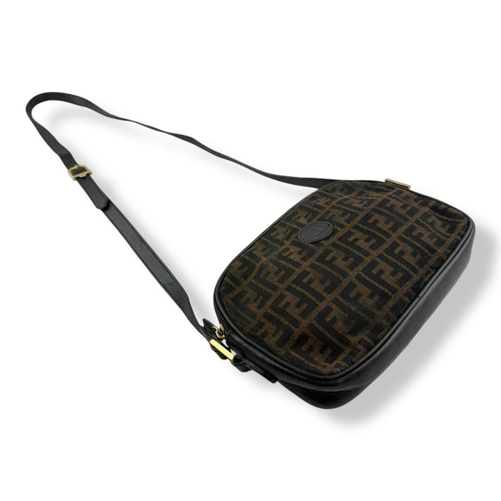 Fendi FF Monogram Zucca Canvas Black/Brown Crossbody Handbag - Lux Central