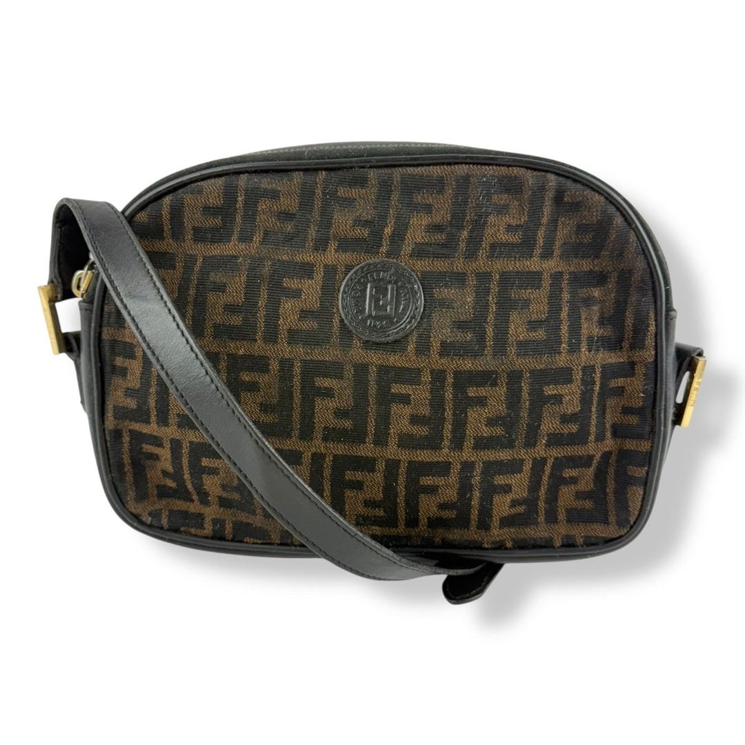 Fendi FF Monogram Zucca Canvas Black/Brown Crossbody Handbag - Lux Central