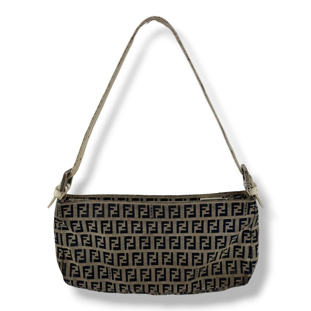 Fendi FF Zucca Canvas Baguette Beige Handbag - Lux Central