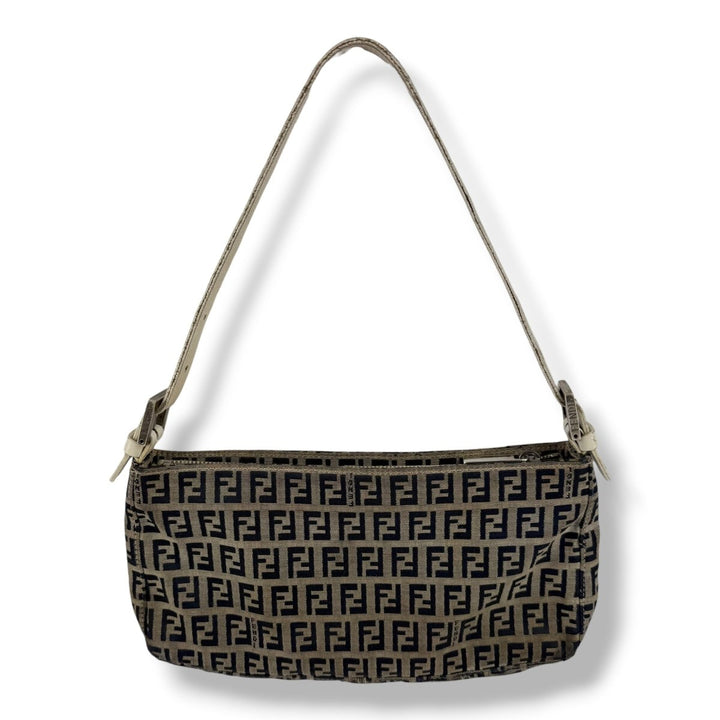Fendi FF Zucca Canvas Baguette Beige Handbag - Lux Central