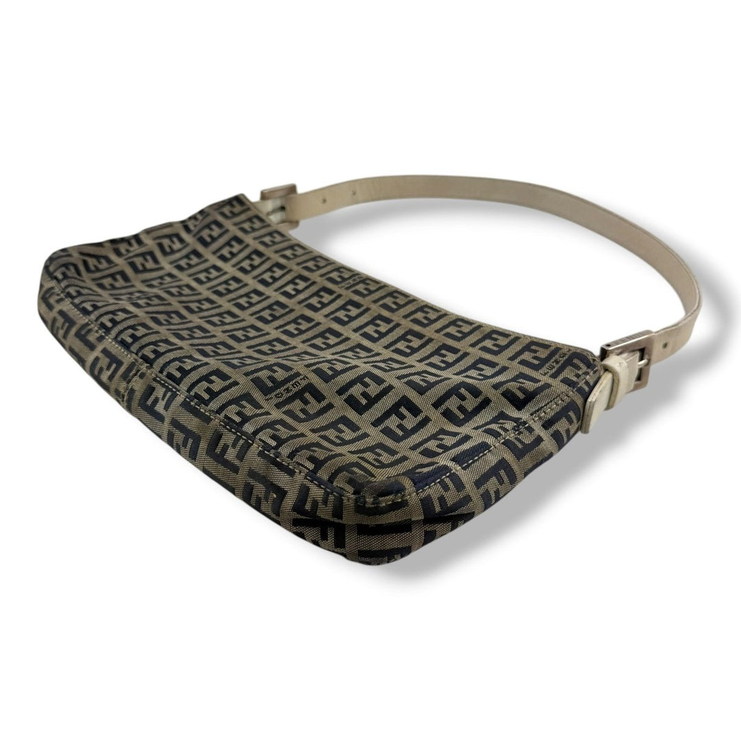 Fendi FF Zucca Canvas Baguette Beige Handbag - Lux Central