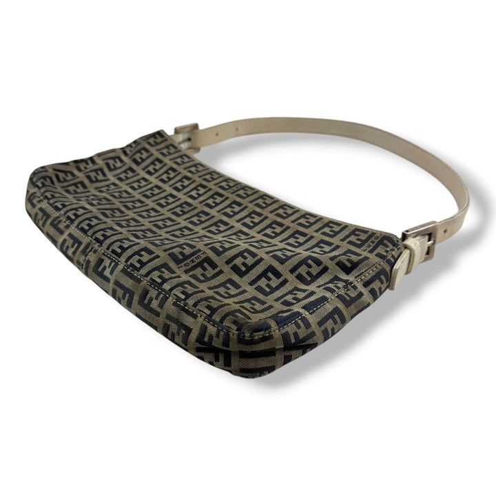 Fendi FF Zucca Canvas Baguette Beige Handbag - Lux Central