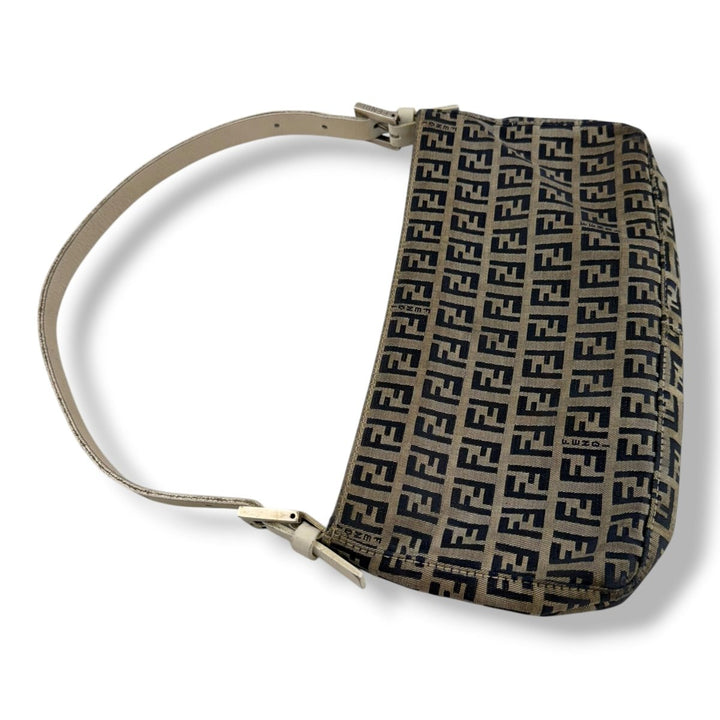 Fendi FF Zucca Canvas Baguette Beige Handbag - Lux Central