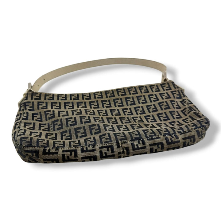 Fendi FF Zucca Canvas Baguette Beige Handbag - Lux Central