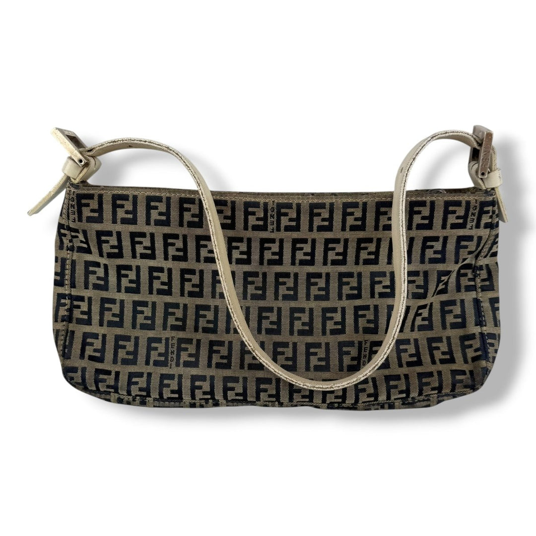 Fendi FF Zucca Canvas Baguette Beige Handbag - Lux Central