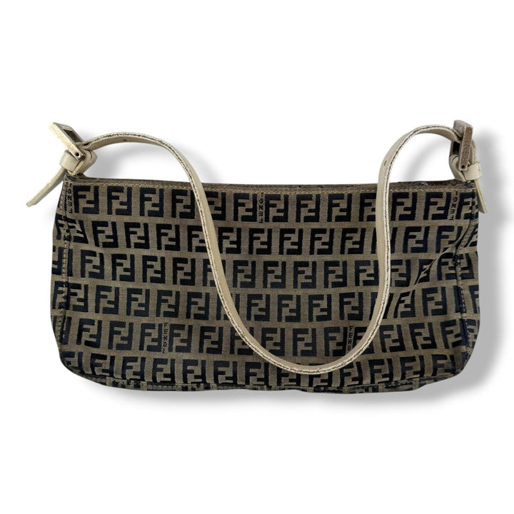 Fendi FF Zucca Canvas Baguette Beige Handbag - Lux Central