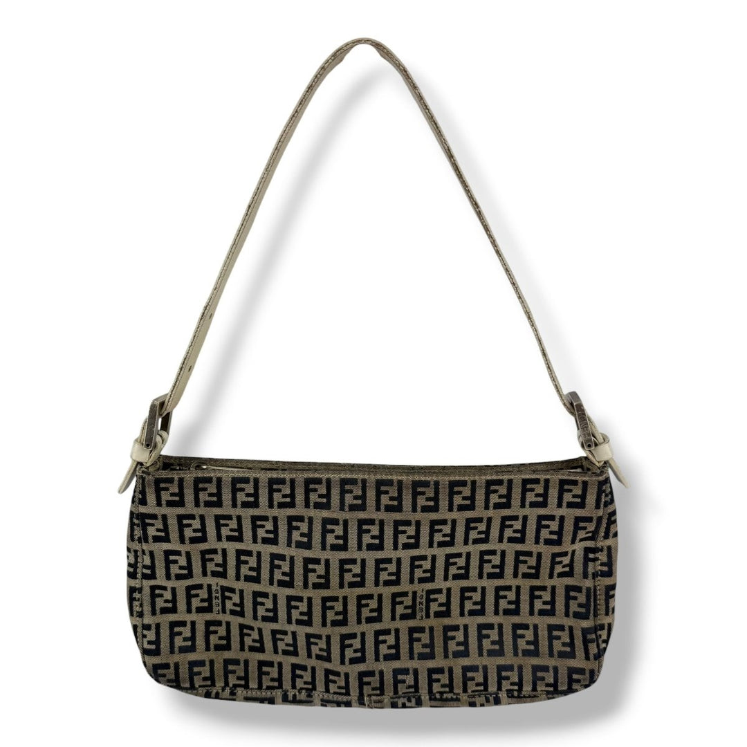 Fendi FF Zucca Canvas Baguette Beige Handbag - Lux Central