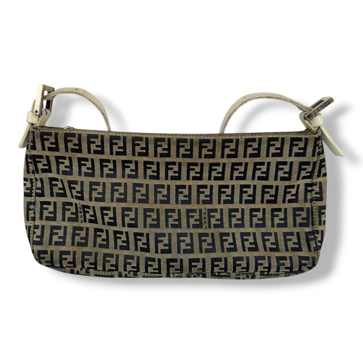Fendi FF Zucca Canvas Baguette Beige Handbag - Lux Central