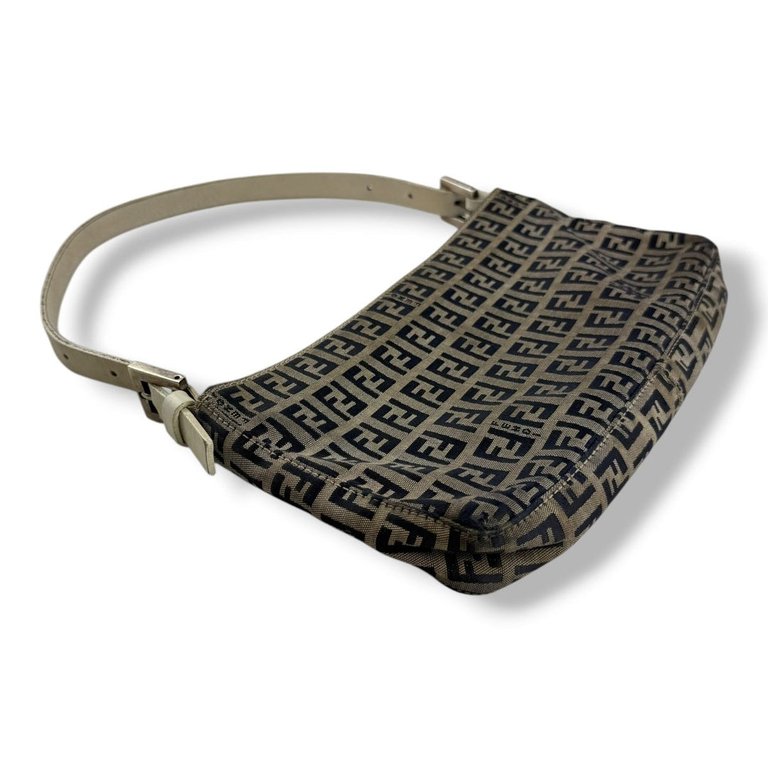 Fendi FF Zucca Canvas Baguette Beige Handbag - Lux Central