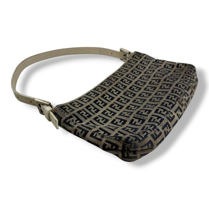 Fendi FF Zucca Canvas Baguette Beige Handbag - Lux Central